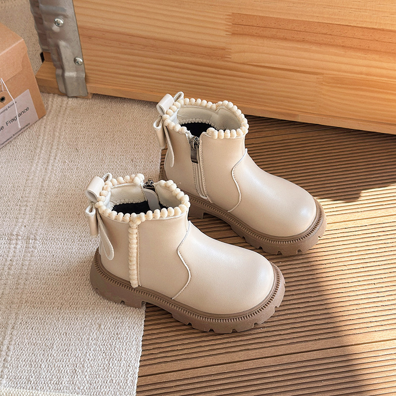 New designer shoes Boys and Girls Short Boots Autumn Winter New Fashionable Children s Bow Princess Girls Versatile Warm Martin Boots