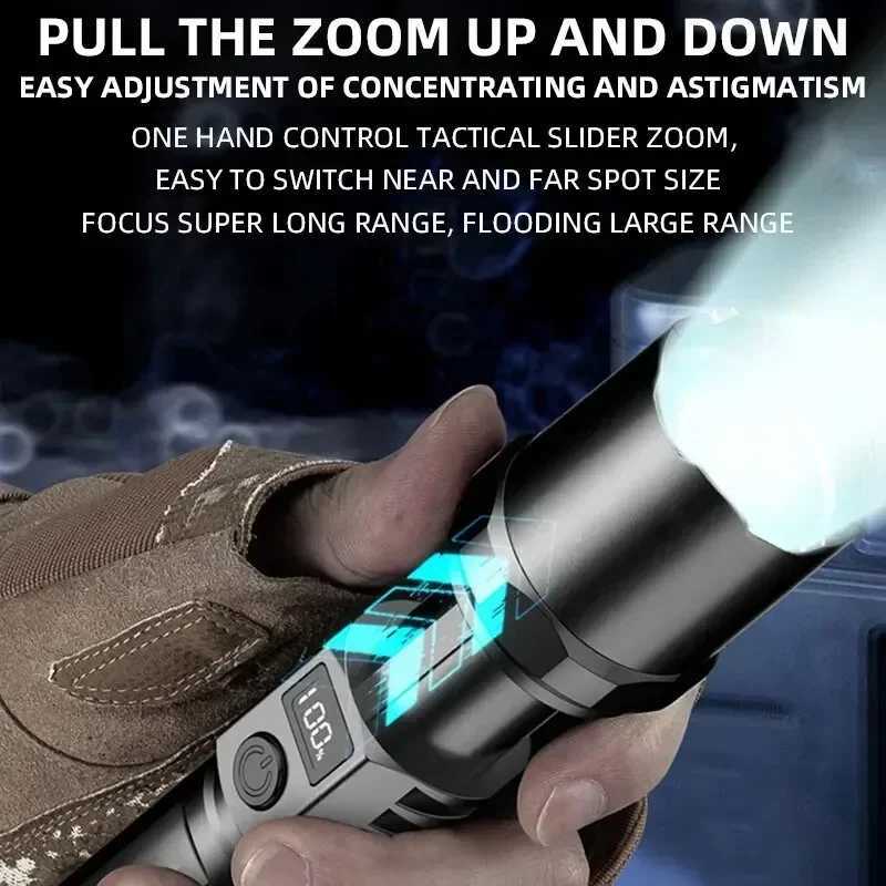 Powerful Handheld LED Flashlight USB Rechargeable Torch Tactical Telescopic Zoom Torch Light Outdoor Camping Flash Light Lantern C251122