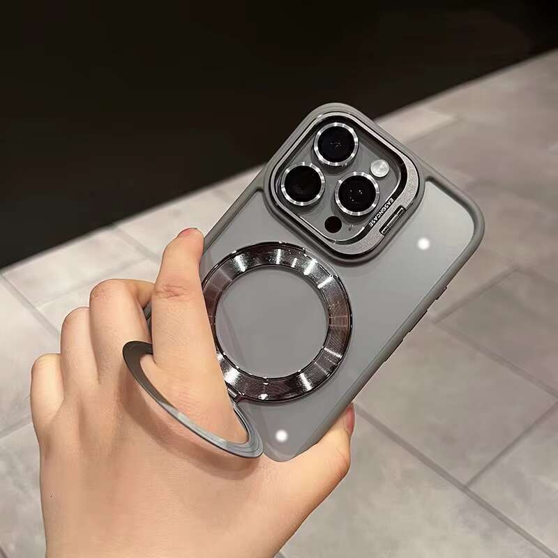 Metal Bracket Transparent Acrylic Magnetic Phone Case for IPhone 16 With Lens Stand Protection Cover