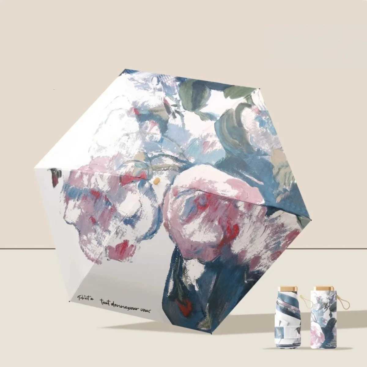 Five-fold Umbrella Flat Handle Gradual Change Umbrella Parasol Umbrella Female Anti Ultraviolet Student Mini Portable CompactM251122