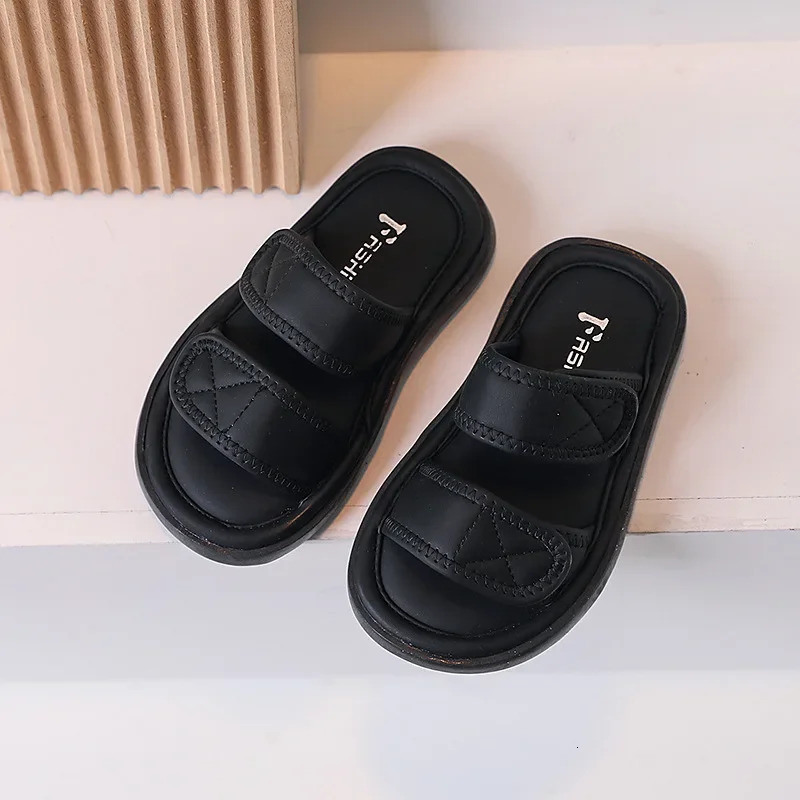 Childrens casual slippers with double hook and loop solid color soft sole anti slip comfortable summer beach sandals 250421BJ - view 4