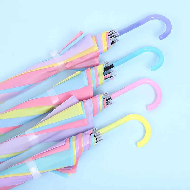 Long handle transparent umbrella Rainbow umbrella Student Children Adult colorful straight 8-bone umbrellaM251122