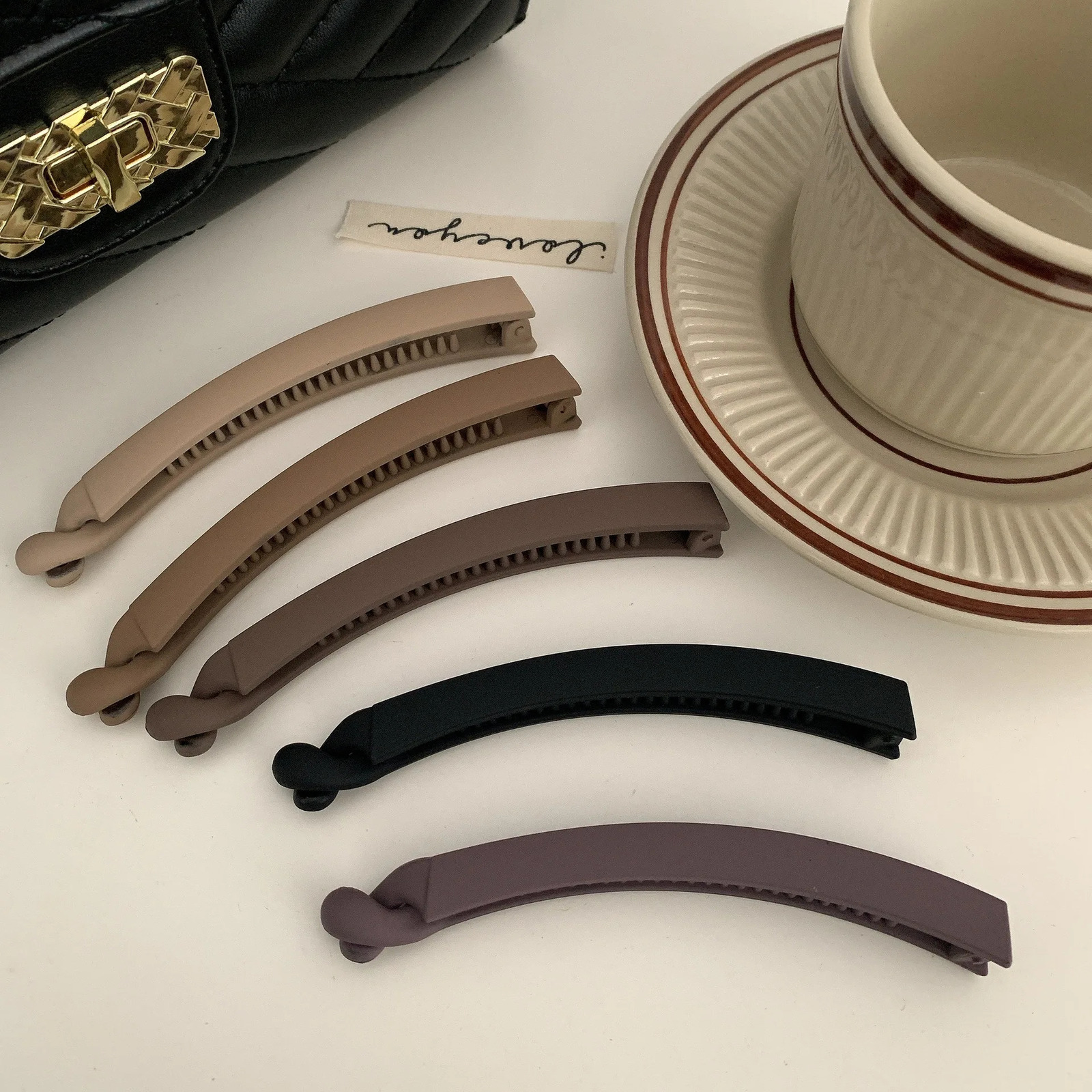 Womens elegant matte color banana claw clip plastic hair bucket simple solid black brown tail holder 250417