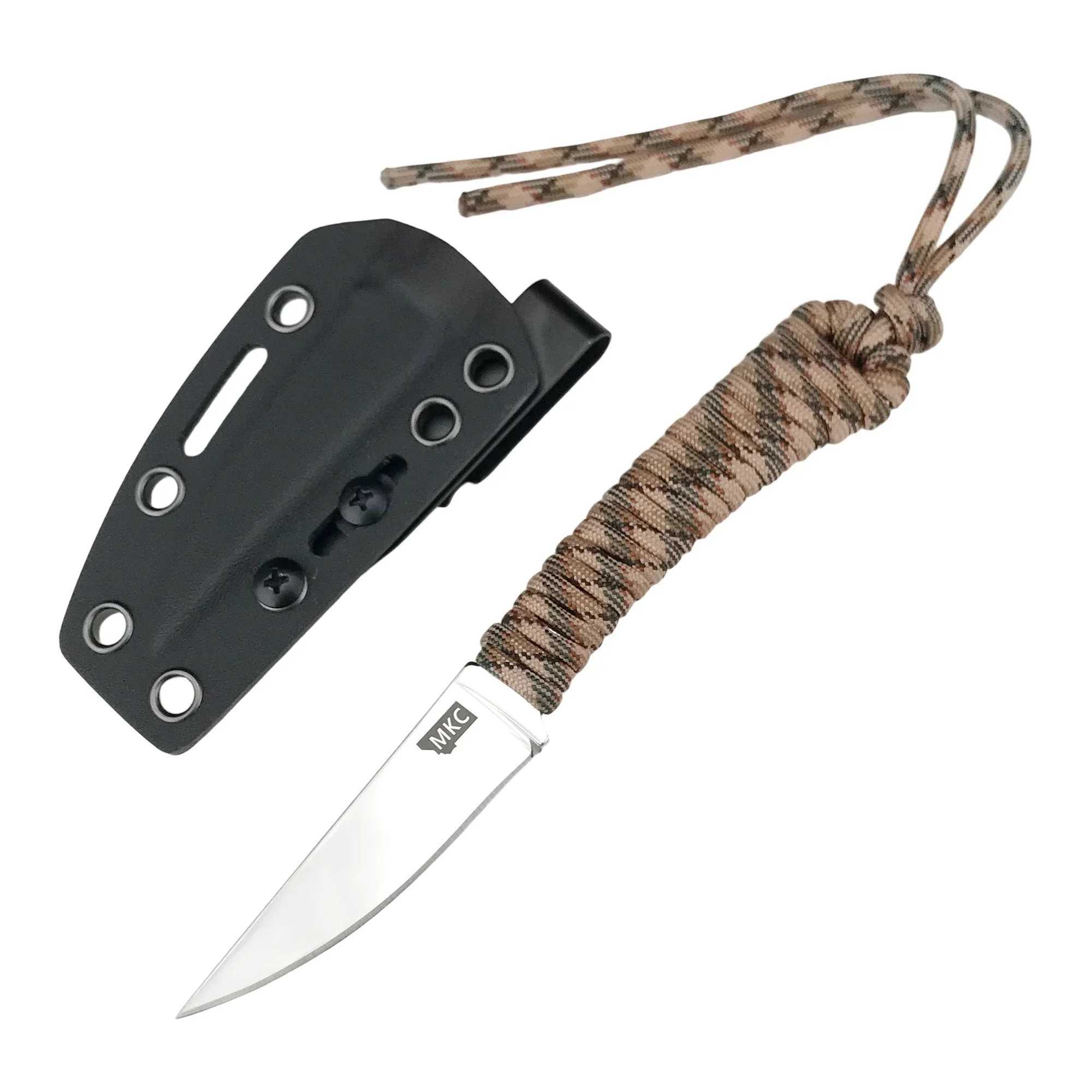 MKC outdoor straight knife nylon rope handle pocket scabbard suitable for climbing hunting fishing and mens giftsXJ250421