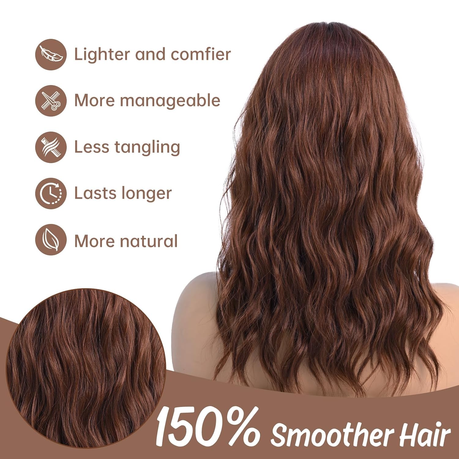Medium Length Dark Auburn Wavy Wigs for Women 45 cm Middle Part Wavy Wig Natural Looking Synthetic Heat Resistant Fiber Hair for Daily Party Use (18 i