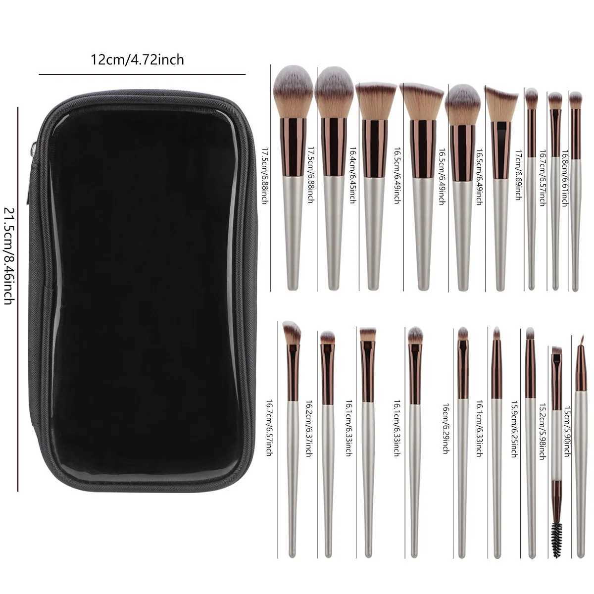 18-Piece Makeup Brush Set in Champagne Gold with Portable Brush Case Soft-Bristle Powder Brushes Eye Shadow Brushes and Full Se C251122