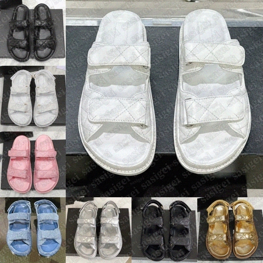 Designer Quilted Sandal Dad Sandals Tweed Womens Denim Sparkle Platform Women Black Leather Calf Summer Grandad White Circular Beach BuEZnl#