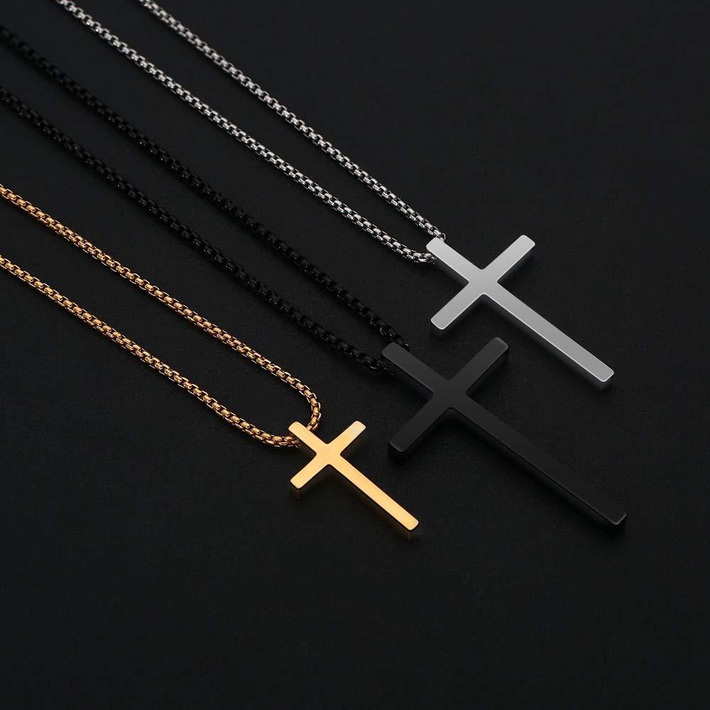 Gothic Cross Necklace Black Gold Stainless Steel Solid Color Simple and Versatile Pendant