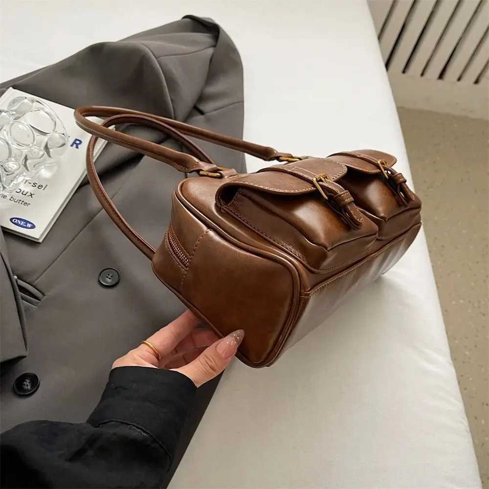 All-match Korean Style PU Bowling Bag Patent Leather Solid Color Pocket Boston Tote Bag Handbag French Style Underarm Bag GirlsT251122