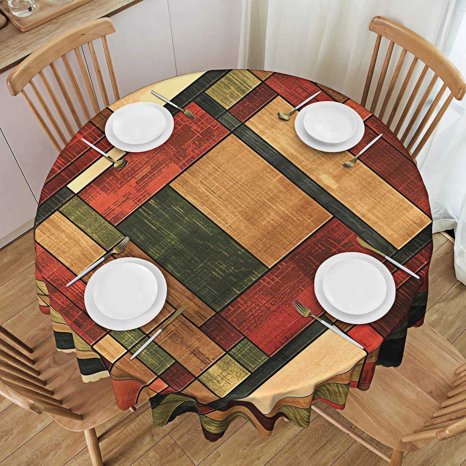 1 Piece of Retro MultiColorS tripesa ndC heckeredP rintedT ablecloth5 S izesA vailablew ithE legantE dgeE mbossedS u itablefo rCi ncoDe Ma C251122