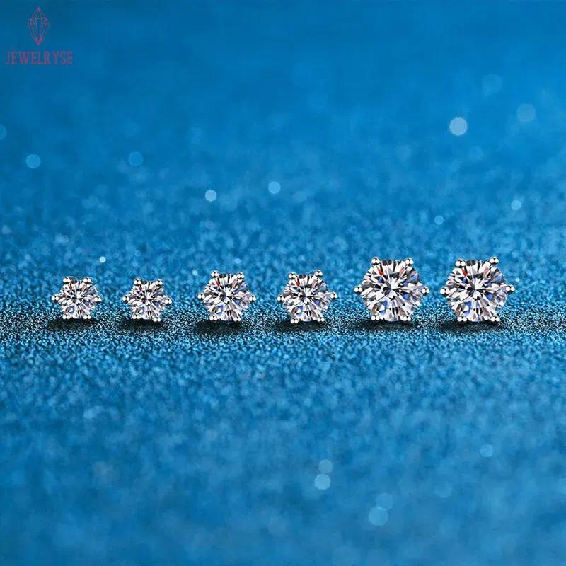 GRA 100% Real Sterling Silver With Certificates Moissanite 6 prong Diamond Earrings D Color Stud For Women Top Quality Wedding Jewelry