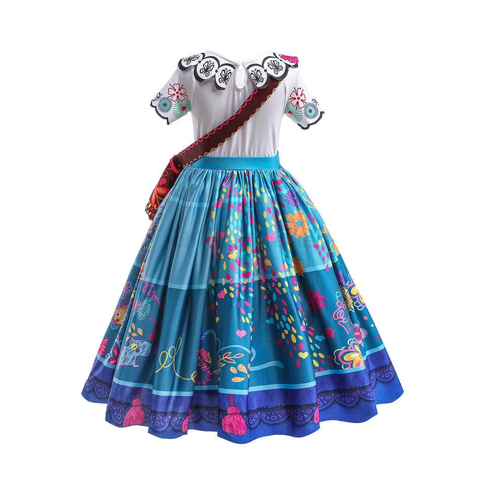 Disney Girl Princess Costume Children Encanto Halloween Swinging Flared Clothes Children Printing Mirabel Cartoon Fantasy Role Playing Dress 3-12Y W20