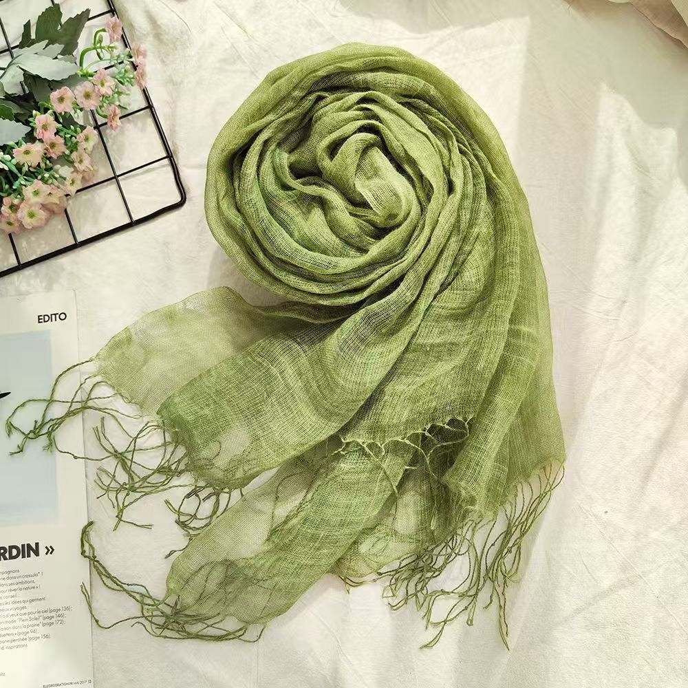 T529 Japanese style linen scarf female summer solid color cotton and linen scarf dirty dyed thin shawl silk scarf female