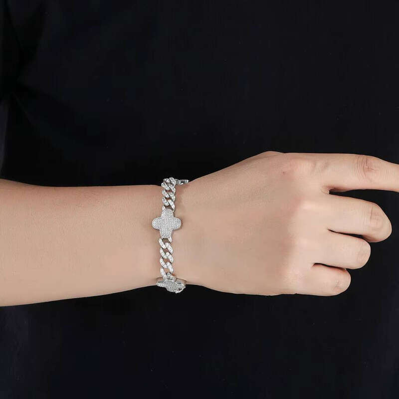 Fashion 8mm Jewelry Cuban Bracelet Men Hip Hop Iced Out 5A moissanite Lucky Clover Necklace for Women