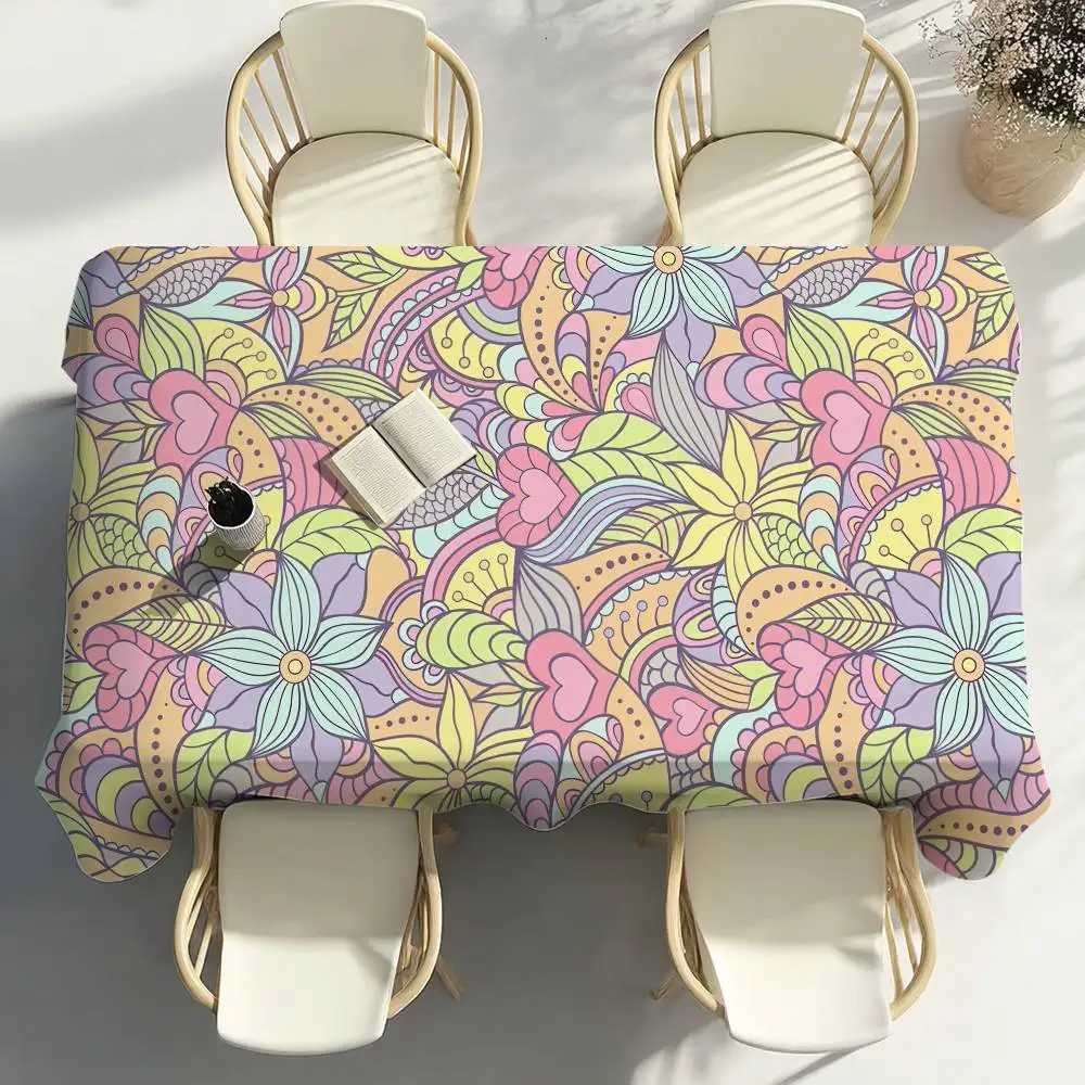 Boho Colorful Flowers Table Cloth Party Decor Dining Room Home Kitchen Patios Waterproof Stain-Proof Table Cloth C251122