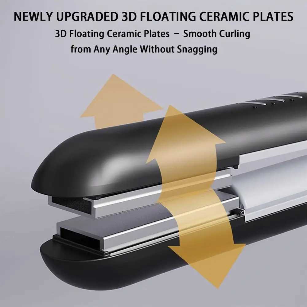 2 in 1 Cordless Hair Straightener Rechargeable Mini Straightener Flat Iron with 3 Temperature Settings Type-C Curling IronT251122