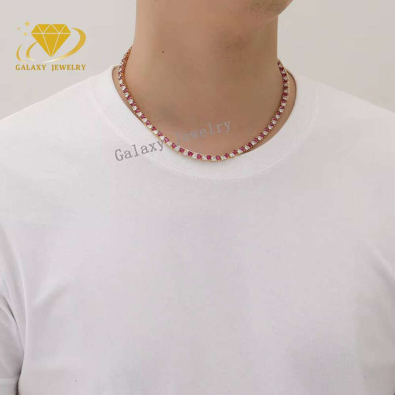 Premium Jewelry Sier Pink and White Diopside Two-tone Heart-shaped Tennis Chain Bracelet Women's Necklace