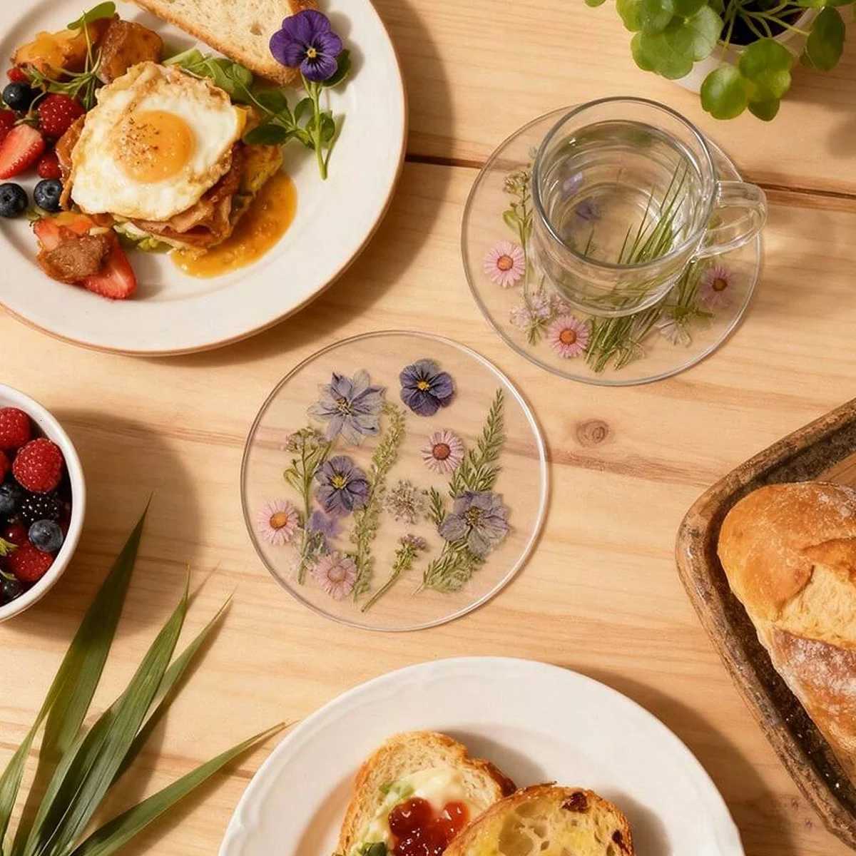 2D Flat Acrylic Coasters a Colorful Wildflower Print Design for Weddings Birthdays Everyday Use Christmas Tabletop Decorations C251122