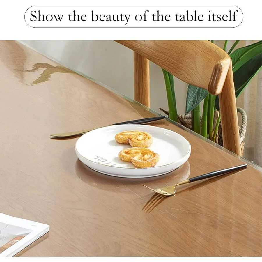 Plastic Clear Rectangle Tablecloth Vinyl PVC Waterproof Tablecloth Embroidered Lace Edge Transparent Table Cover for Kitchen Din C251122