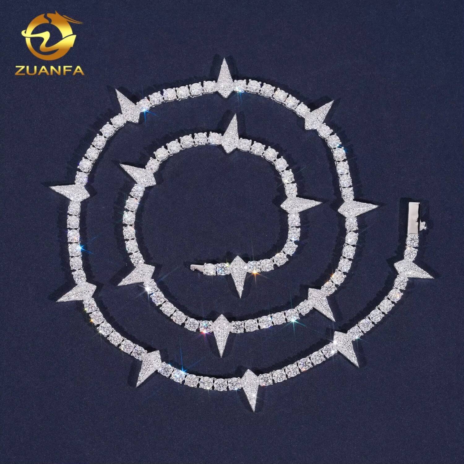 Hip Hop Jewelry Luxury High Quality 925 Silver Thorn 4mm VVS Moissanite Tennis Chains Necklace