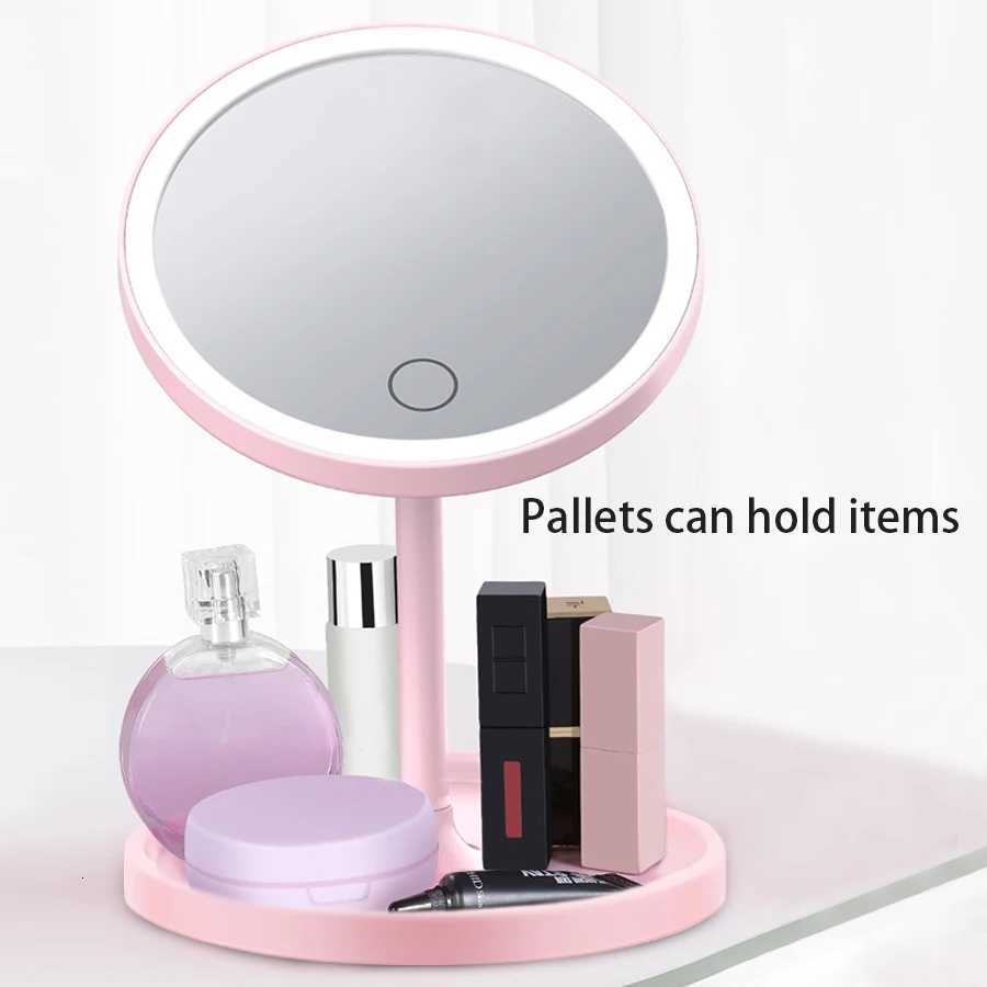 Foldable Portable LED Makeup Mirror 3 Lighting Modes Touch Dimmable Table Lamp USB Recharge Fill Light Mirror Light with Tray M251122