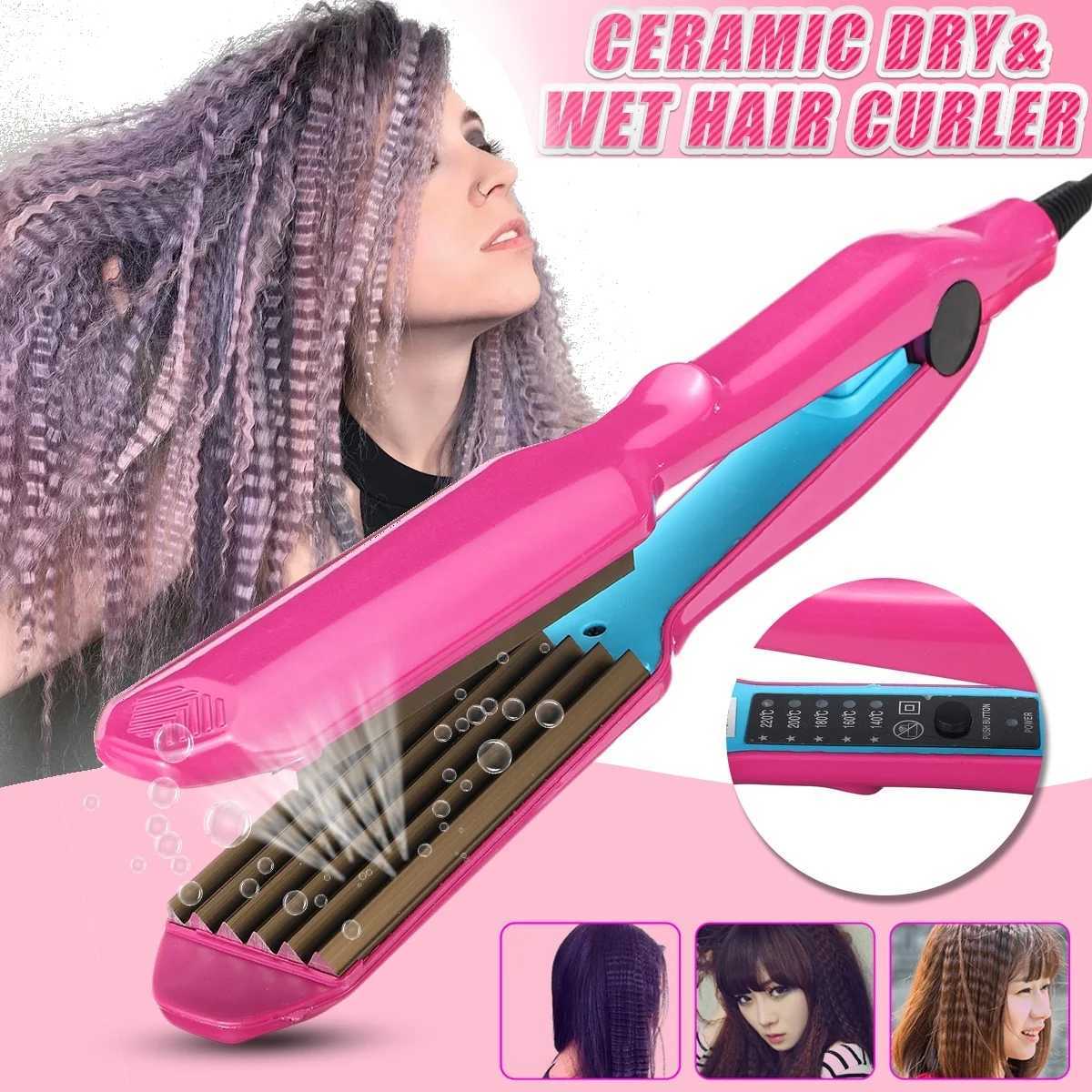 Professional Hair Crimper Curler Dry Wet Use Corrugated Irons Ceramic Curling Iron with Temperature Control Waving ToolT251122