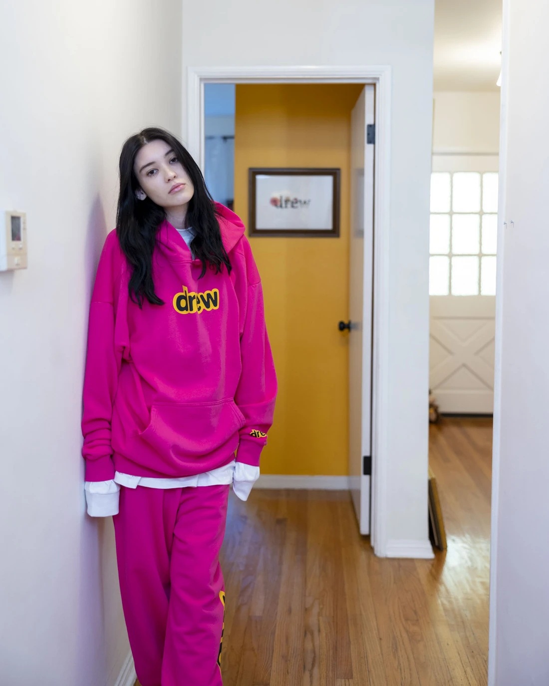 Drew House Justin Bieber's DREW smiling face fleece-lined hoodie for men and women loose-fitting street long-sleeve hooded sweater Rose