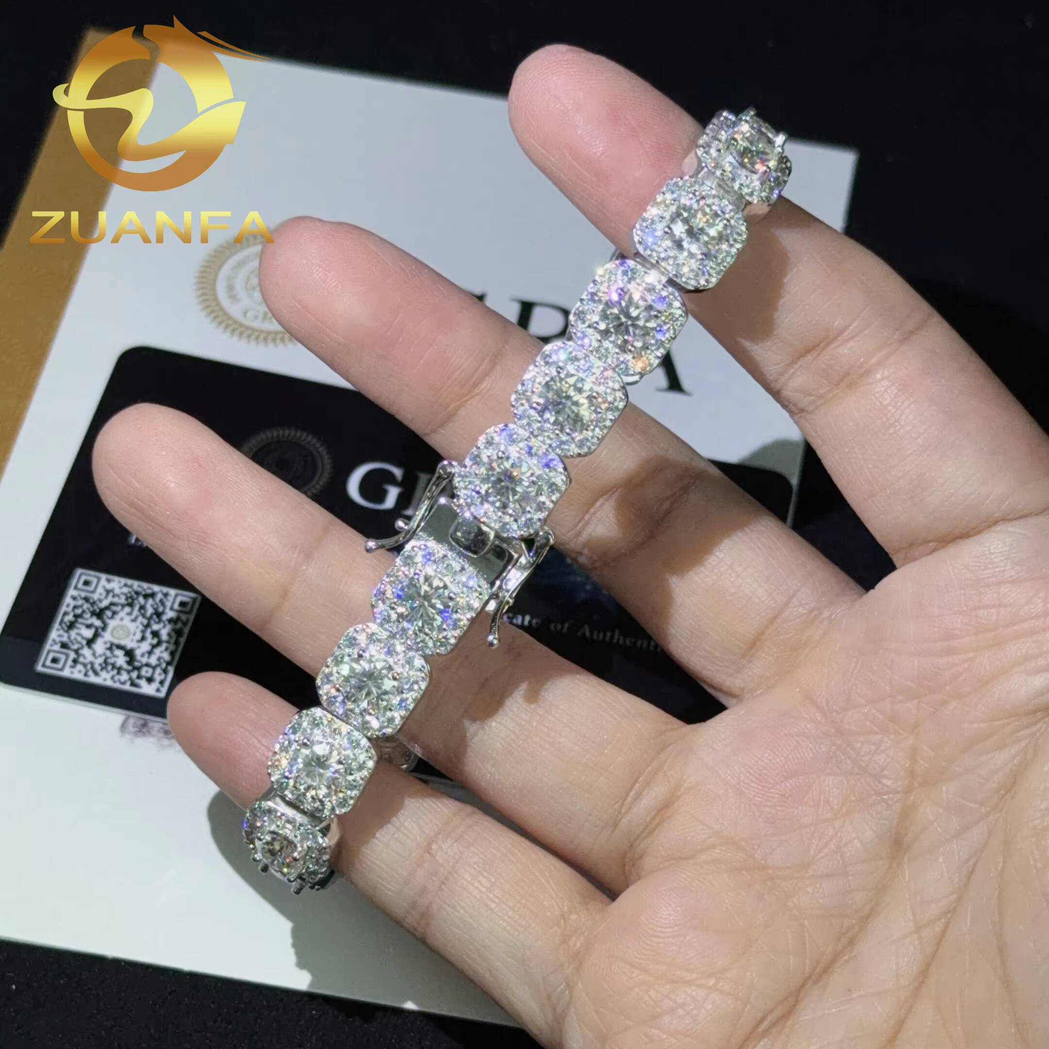 10mm Hip Hop Jewelry Iced Out Moissanite Cuban Bracelet 925 Silver Moissanite Cuban Link Bracelet Rapper Jewelry