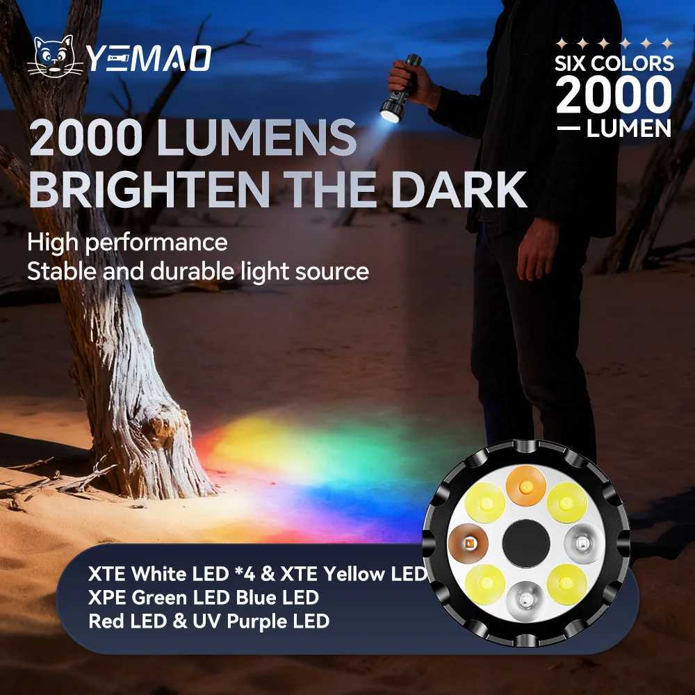 YM-F996 Six-Color Light Source 2000LM Handheld Flashlights with Clip Magnetic Rechargeable Torch For Outdoor Camping UV Light C251122