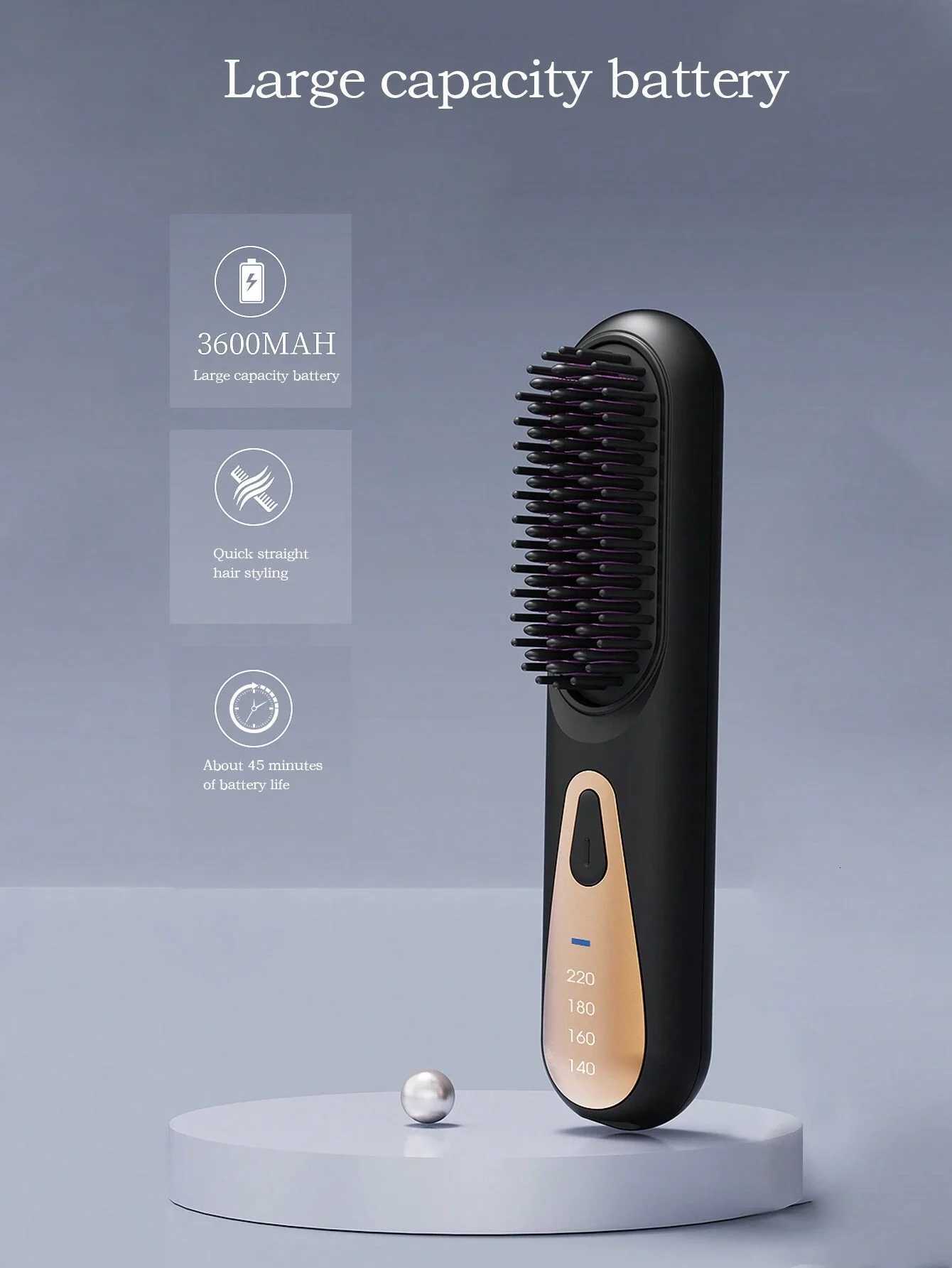 1PC Cordless Hair Straightener Brush USB Charging Mini Ionic Hot Comb Straightener For Women Ceramic Coating Anti-Scald LightwT251122