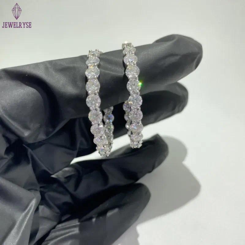 25mm-55mm Diameter Allergic Free 925 Sterling Silver Bling Moissanite Hoops Earrings Nice Gift for Girls Women Party Wedding