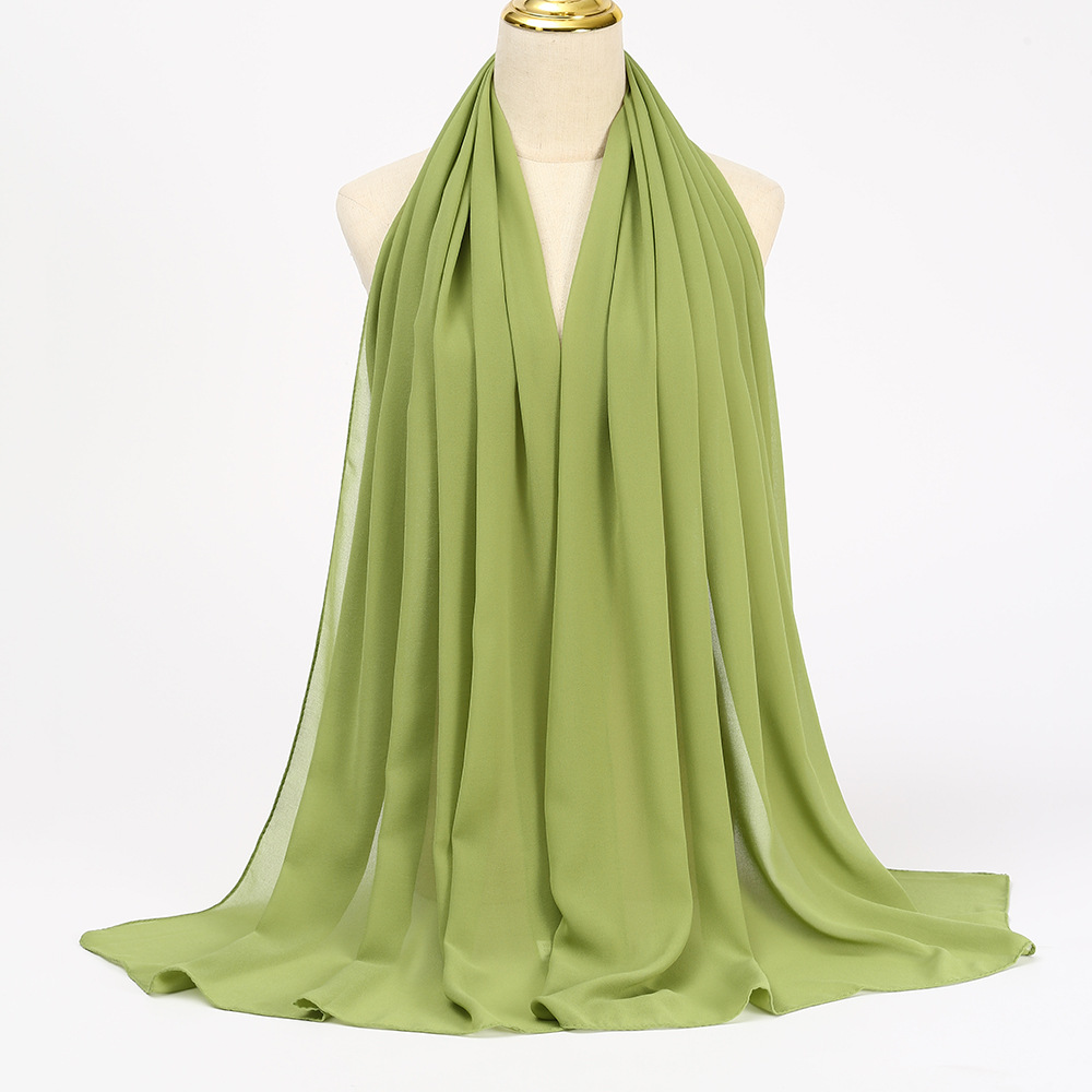 K683 Cross-border monochrome chiffon long scarf Pearl chiffon scarf hijab casual all-match chiffon gauze scarf long scarf shawl