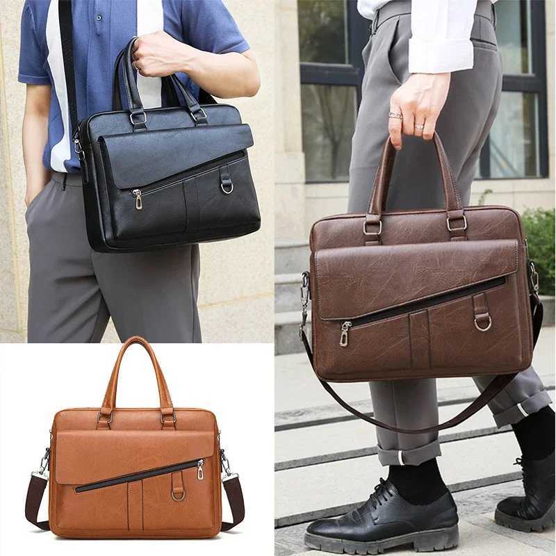 Mens briefcase PU leather handbag computer laptop document shoulder business messenger handbag cross body side bag WT136 Z250421