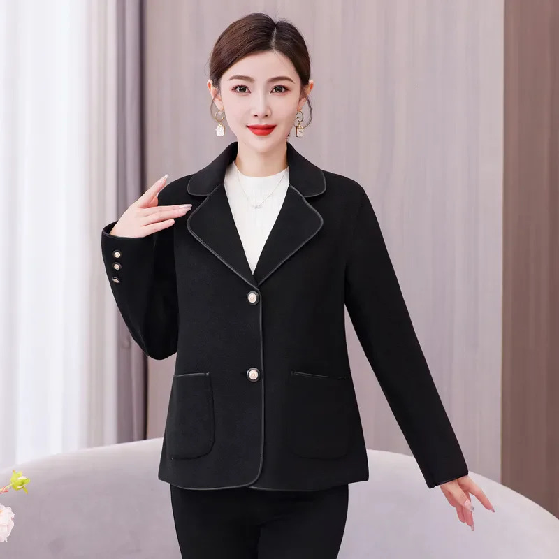 DoubleSided Woolen Coat Women 2026 Autumn Winter Fashion Pocket MiddleAged Mom Slim Short Wool Jacket Female Outwea B1392 251112