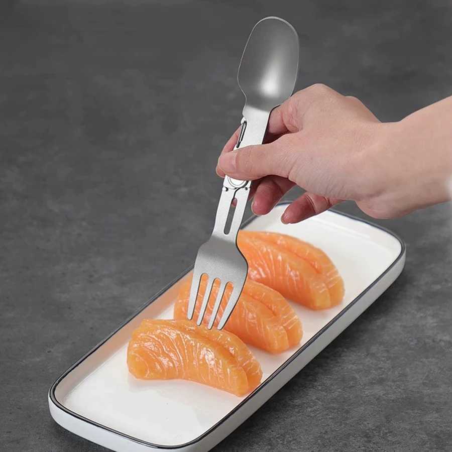 Pure Titanium Outdoor Tableware Camping With Folding Spoon and Fork ComboPerfect for HikingCampingor Backpacking Trips J251121