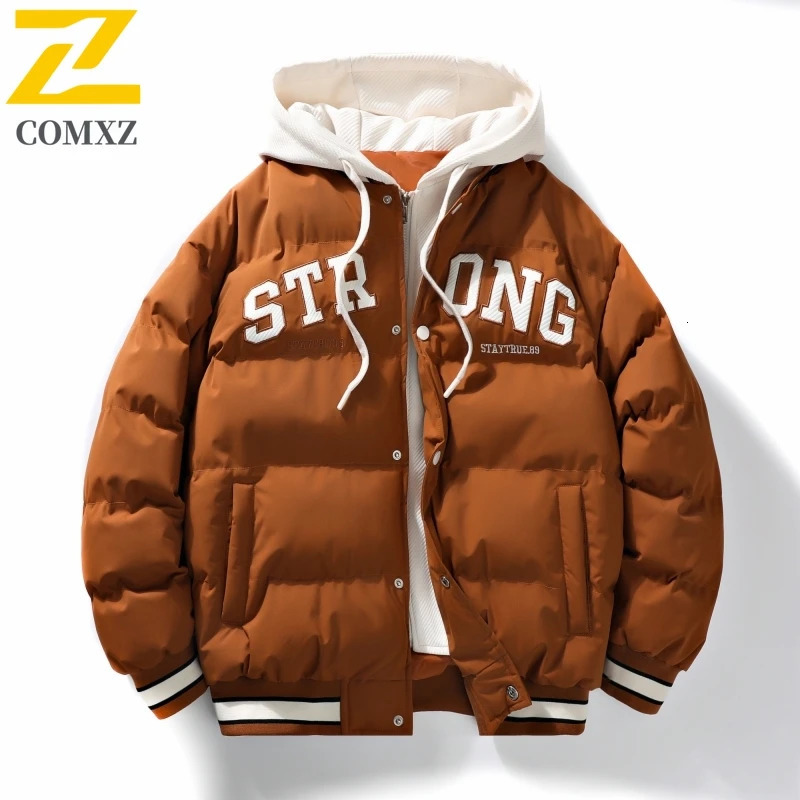 Men Down Cotton Jacket Autumn Winter Fashion Color Block Warm Thick Trend High Street Hooded Two Coat Man Casual 251110