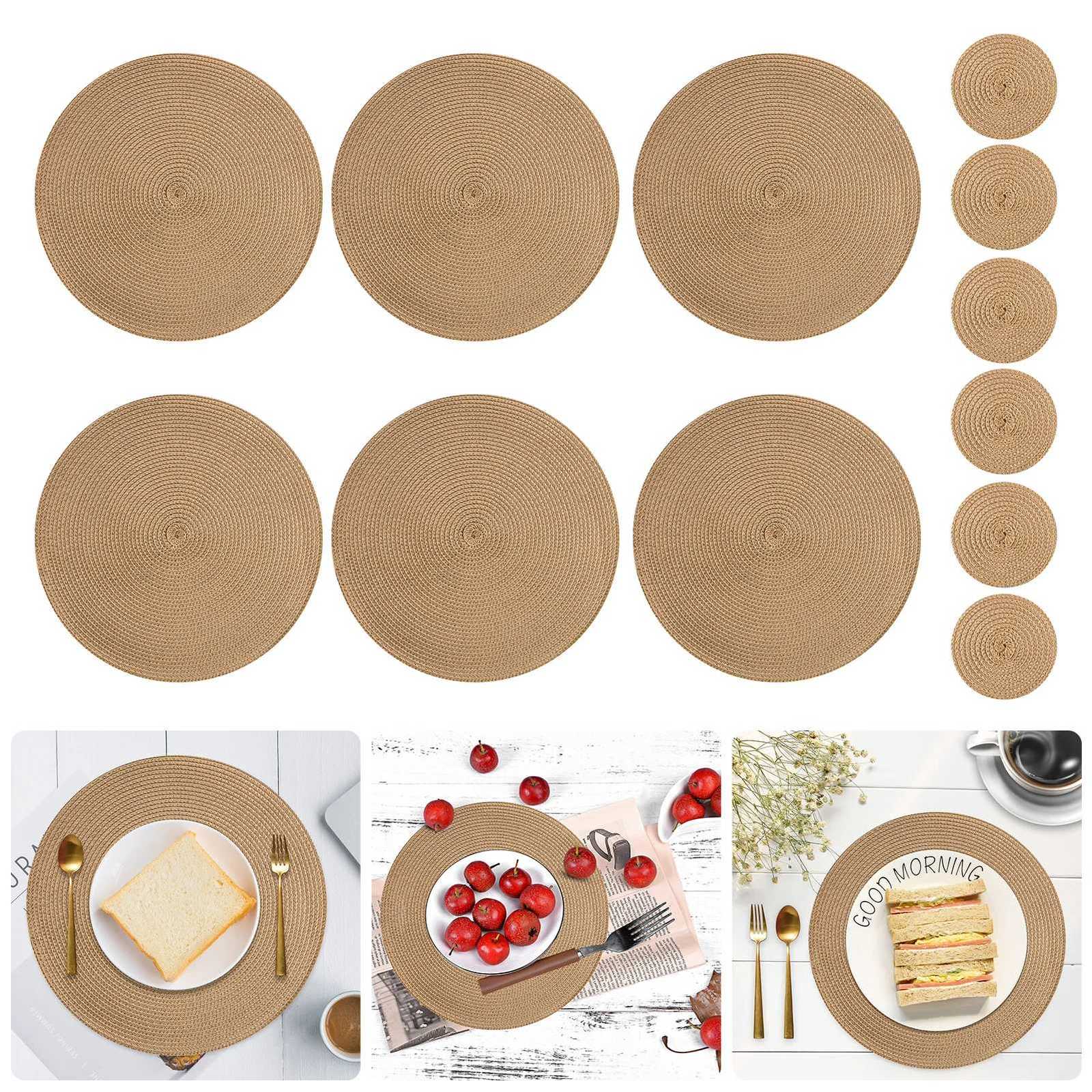 Round Braided Placemats Set of 6 Washable PP/PET Heat Resistant 34cm Table Place Mat for Kitchen Xmas Dining Table Party Decor C251122