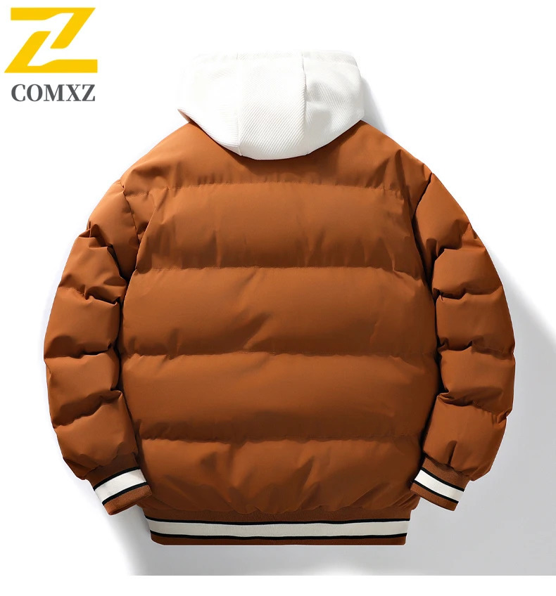 Men Down Cotton Jacket Autumn Winter Fashion Color Block Warm Thick Trend High Street Hooded Two Coat Man Casual 251110