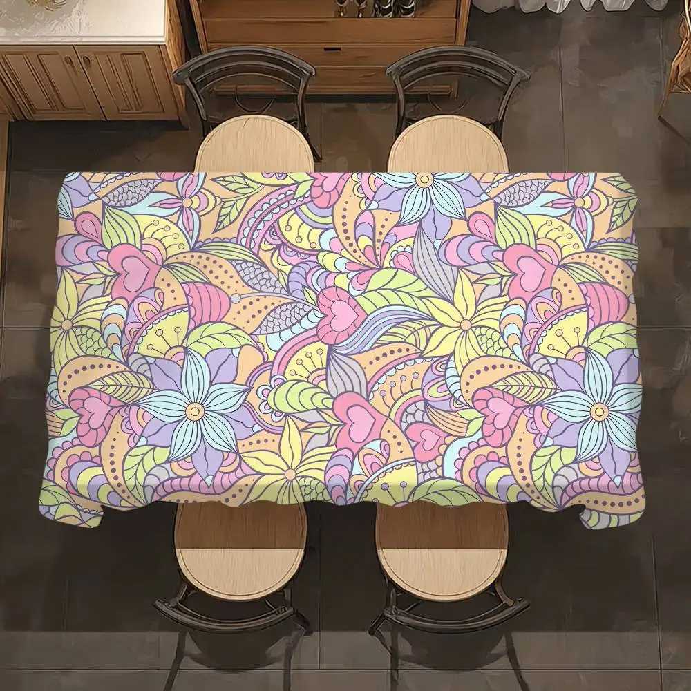 Boho Colorful Flowers Table Cloth Party Decor Dining Room Home Kitchen Patios Waterproof Stain-Proof Table Cloth C251122