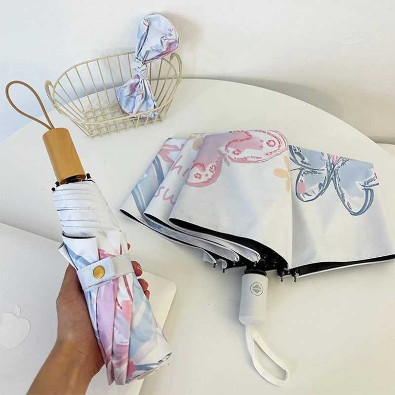Butterfly Pattern Umbrella for Both Rain and Sun Protection UV Resistant Automatic Sunshade Compact and Portable SunshadeM251122