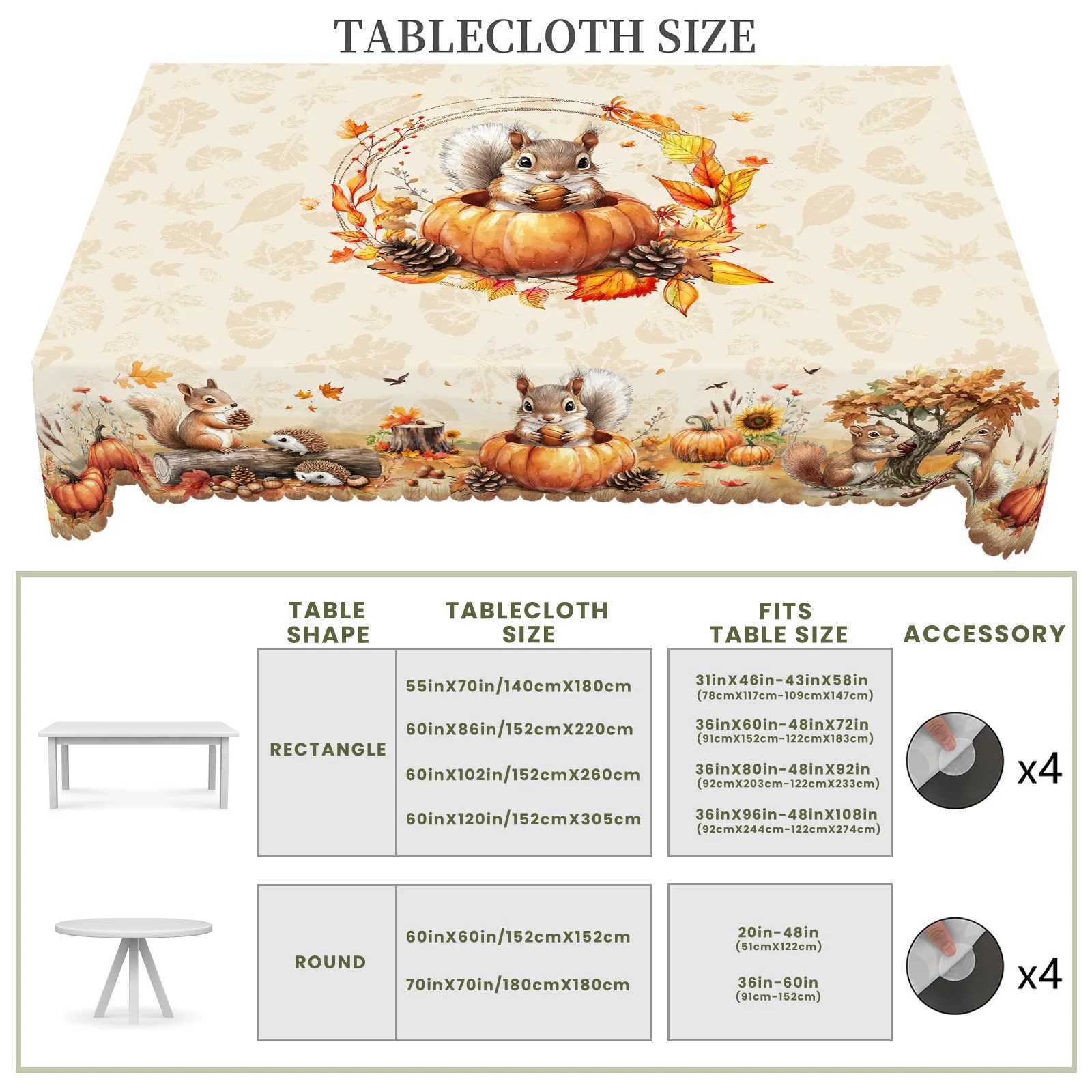 1 Piece of Autum Thanksgiving Themed Printed Tablecloth Retro Country Farmhouse Style Squirrel Pumpkin Maple Leaf Pattern Design Suitable for Holiday 