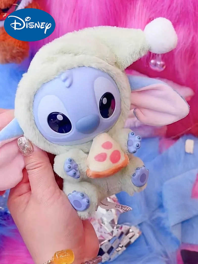 Disney In Stock Lilo Stitch Bedtime Eating Cute Vinyl Plush Doll Series Blind Box Desktop Decoration Mystery Box Gift Z250422