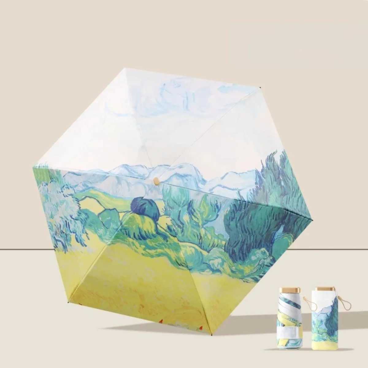 Five-fold Umbrella Flat Handle Gradual Change Umbrella Parasol Umbrella Female Anti Ultraviolet Student Mini Portable CompactM251122