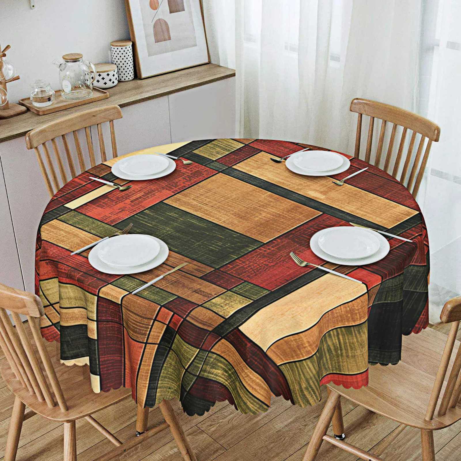 1 Piece of Retro MultiColorS tripesa ndC heckeredP rintedT ablecloth5 S izesA vailablew ithE legantE dgeE mbossedS u itablefo rCi ncoDe Ma C251122