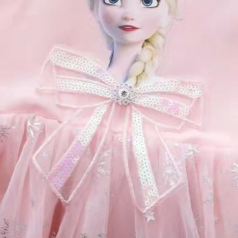DISNEY Kids designer short-sleeved dress baby girls spring and summer children's clothing Elsa princess dress sweet and fluffy dress children chi