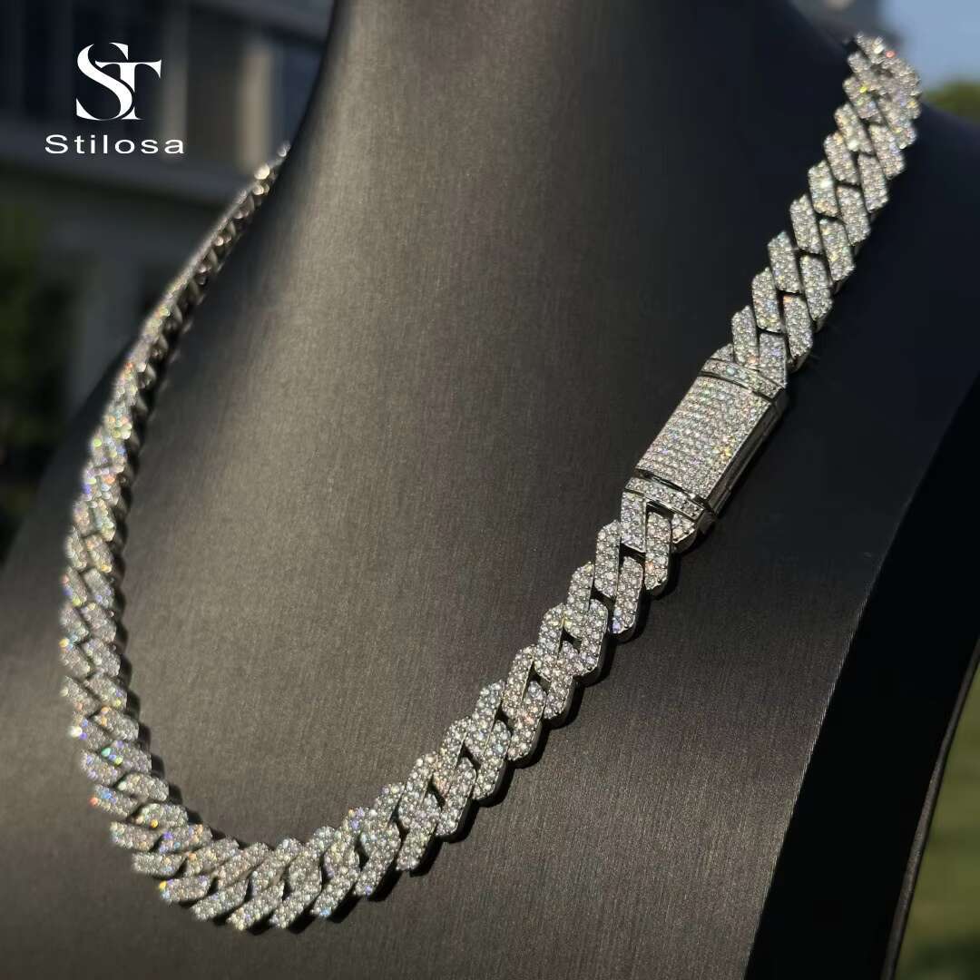 10mm Custom Size 16inch-26inch Fashion Jewelry Cuban Chain 10mm Vvs Moissanite With 925 Sterling Silver Cuban Chain