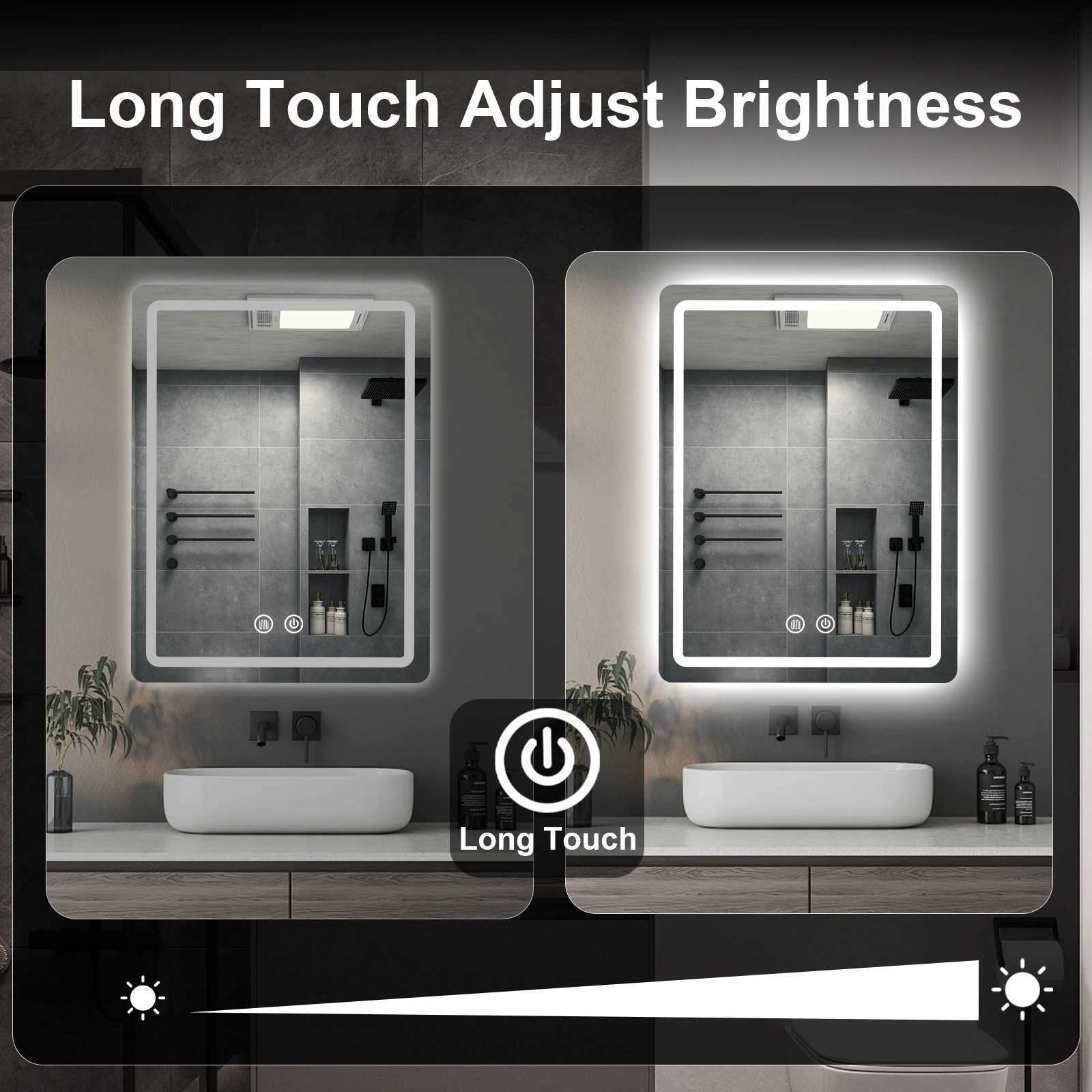 20x28 inch LED Bathroom Mirror Vanity Mirrors with Backlit Lights Fogless Makeup Mirror Wall Mounted with Demister M251122