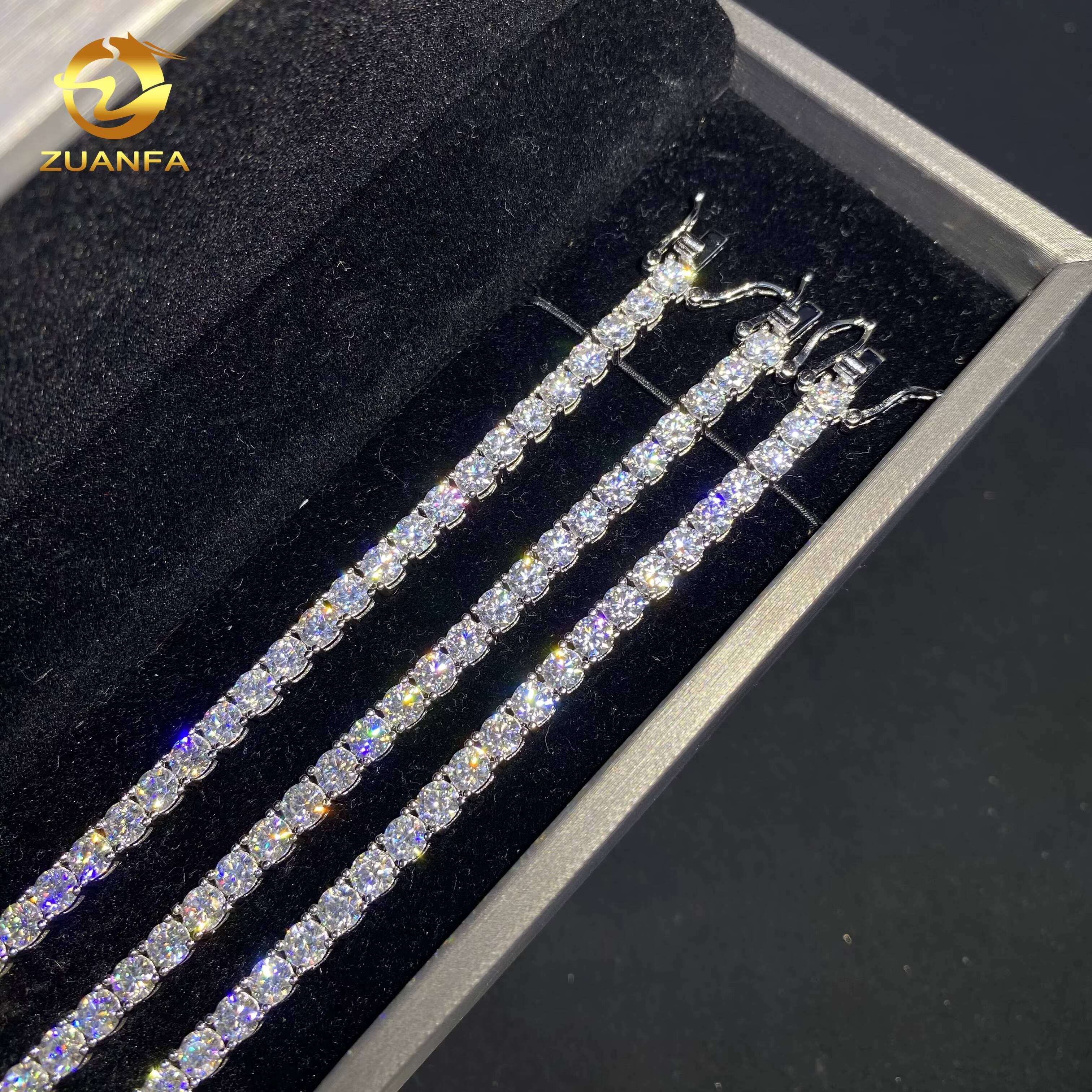 Fast Shipping Hot Sale 925 Sterling Silver Hip Hop Jewelry Iced Out Tennis Chain 4mm Diamond VVS Moissanite Tennis Bracelet