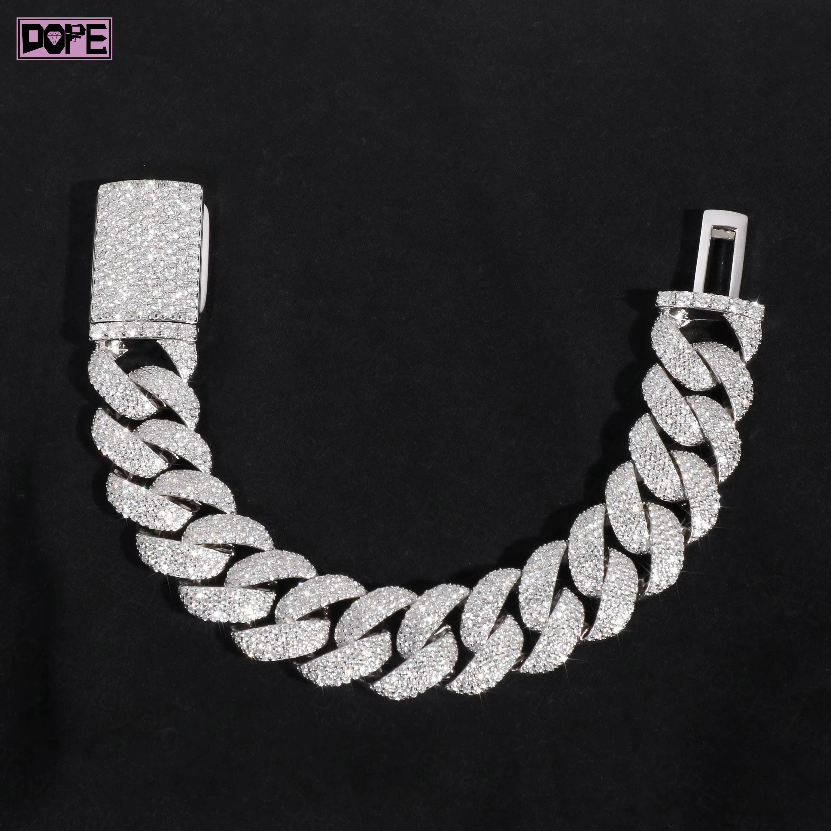 Hiphop Moissanite Cuban Bracelet 925 Sterling Silver 20mm Iced Out Jewelry VVS Diamond Moissanite Cuban Chain