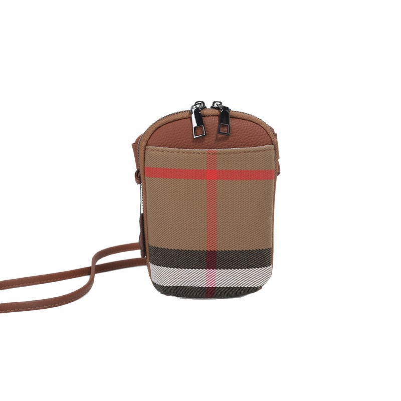 Luxury Bag 2025 New Commuter Mini Shoulder Bag Fashionable and Versatile Grid Canvas Genuine Leather Phone Bag